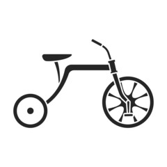 Child bicycle isolated black icon. Vector illustration children bike on white background. Vector black icon child bicycle.