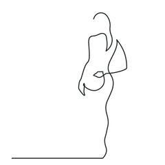 Continuous drawing of a beautiful woman standing with her back. Vector illustration