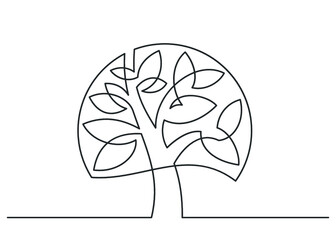 Continuous drawing of a semicircular tree on a white background. Vector illustration