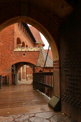 Zamek, czerwona cegła, mury, gotyk, deszcz, Malbork - obrazy, fototapety, plakaty