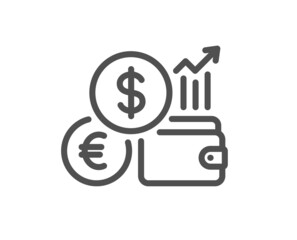 Currency rates line icon. Money exchange sign. Trade wallet symbol. Quality design element. Linear style currency rate icon. Editable stroke. Vector