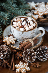 Hot cocoa with marshmallows and gingerbread cookies