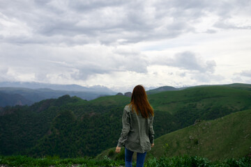 woman hiker mountains landscape travel freedom fresh air