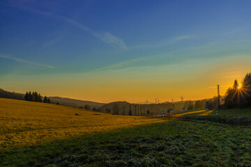 Evening near Ostruzna and Ramzova villages in Jeseniky mountains