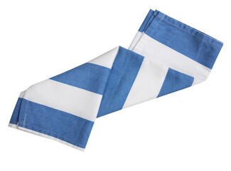 Folded kitchen towel isolated. Blue  dishcloth.