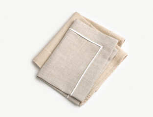Folded kitchen cloth top view. Burlap towels. Dishcloth.