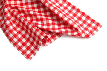 Crumpled napkin food advertisement element. Checkered red cloth,picnic towel isolated. Traditional country dishcloth.