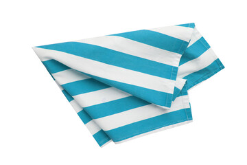 Folded kitchen cloth,dish towel. Food advertisement design napkin. Blu and white striped dishcloth.