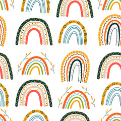 Boho-stijl naadloos eindeloos herhaal regenboog vector plat patroon