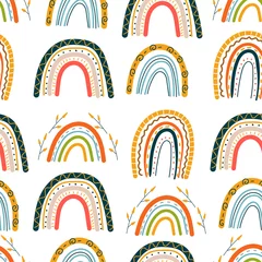 Peel and stick wall murals Rainbow Boho style seamless endless repeat rainbow vector flat pattern 