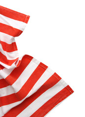 Fototapeta na wymiar Kitchen towel on white food advertisement design. Dishcloth, red and white napkin. Striped cloth.