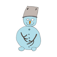Vector snowman. Funny character snowman Isolated. Drawn by hand. Coloring pages for children and adults. Cartoon