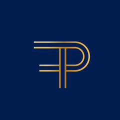 FP monogram logo.Typographic signature icon.Letter f and letter p.Lettering sign isolated on dark fund.Fashion, beauty alphabet initials.Elegant, luxury, geometric style characters.