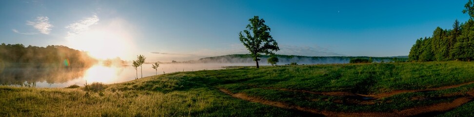 beautiful sunrise on the autumn lake