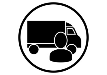 Icono  o símbolo de camionero con la silueta del camionero y el camión de fondo
