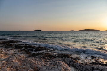 Wonderful summer sunset over Adriatic sea at the coast of Rogoznica, Croatia