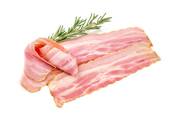 Fresh bacon slices, isolated on white background.