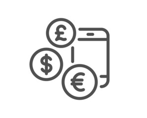 Currency rates line icon. Money exchange sign. Phone trade symbol. Quality design element. Linear style currency rate icon. Editable stroke. Vector