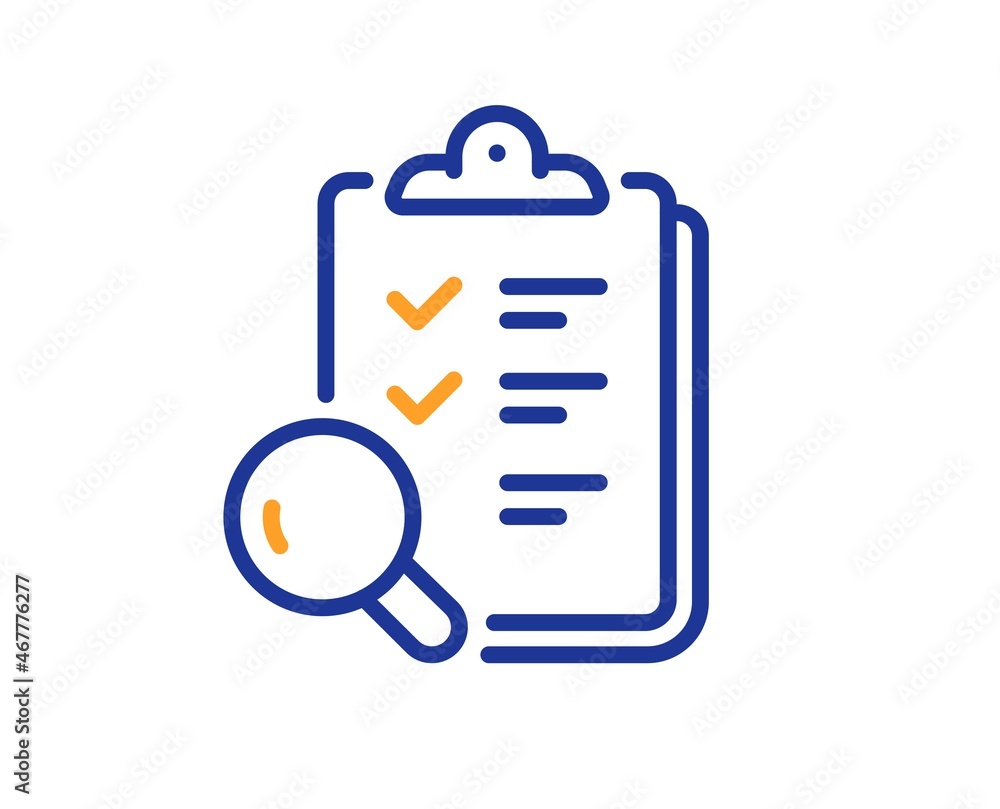 Poster inspect line icon. quality research sign. verification review list symbol. colorful thin line outlin