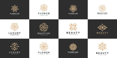 Flower ornament logo and icon set. Collection of abstract beauty flower logo designs.