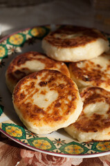 several homemade cheesecakes on a plate with an ornament