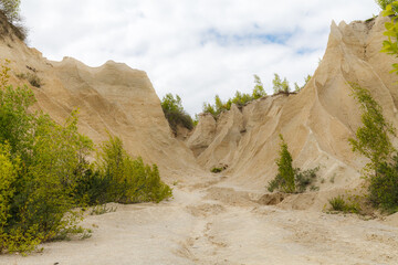 Abandoned Rummu quarry, Estonia. Former prison and sandy hills