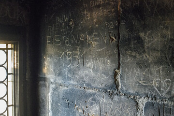 Old inscriptions engraved in stone, on wall of historical buildings, some dated very old (1931)
