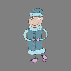 Vector Snow Maiden and Santa Claus. The Snow Maiden and Santa Claus wish everyone a Merry Christmas. Isolated. Drawn by hand. Coloring pages for children and adults. Cartoon