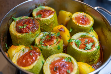 squash stuffed with minced meat and potatoes