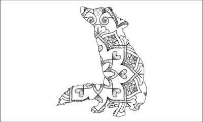 Coloring page of dachshund puppy, dog symbol of 2018 Chinese New Year. Freehand sketch drawing for adult antistress colouring book with doodle and zentangle elements.