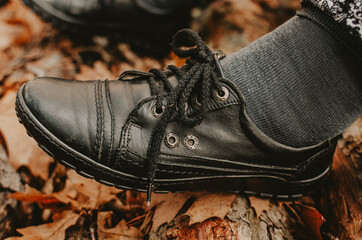 black shoe, autumn outdoor 

