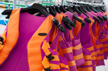 pink life jackets. protection concept. professional sportswear. safety illustration
