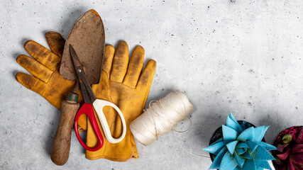 Garden Tools Gloves and String