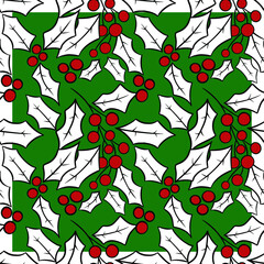 Christmas pattern with holly. Colored. You can change the pattern color and background color.
