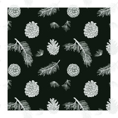
Christmas pattern with Christmas tree branches, cones. Colored. You can change the pattern color and background color.