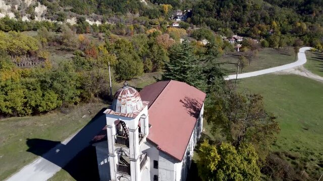 Flyover of Abandoned Church in Rozhen