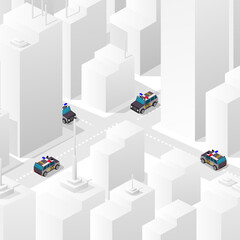Isometric Street crossroads 3D illustration of the city quarter