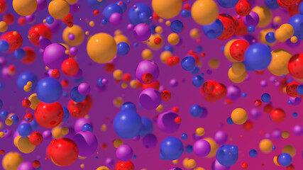 Group of bright colorful balls. Abstract illustration, 3d render, close-up.