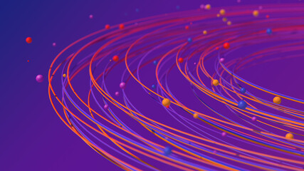 Bright colorful particles and circles. Abstract illustration, 3d render, close-up