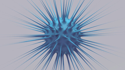 Blue cell. Gray background. Virus concept. Abstract illustration, 3d render.