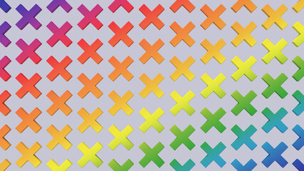 Rainbow crosses, colorful pattern. Abstract illustration, 3d render.