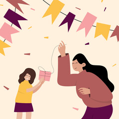 Vector illustration. mom gives a gift. holiday mood. surprise for the child