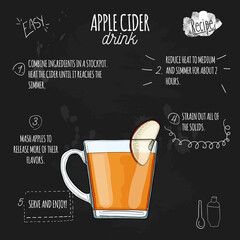 Apple Cider Cocktail Illustration Recipe Drink with Ingredients on blackboard