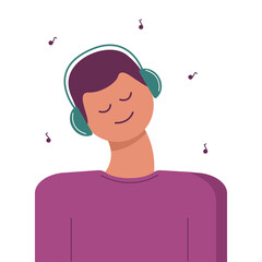 happy man with headphones listening to music with closed eyes
