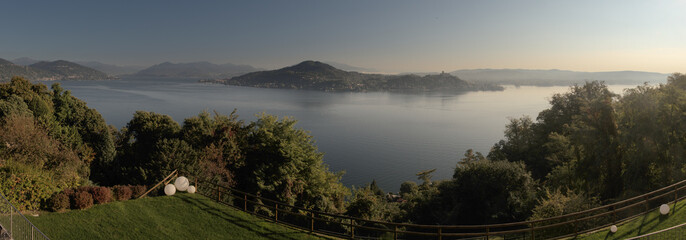 Morning light over Lake Maggiore seen from Arona in Piedmont