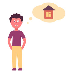 man dreaming about his personal home, thinking about buying a home