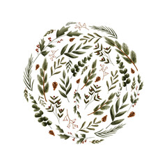 Set of winter floral elements. Decorative watercolor design for greeting cards, invitations, sites on white background