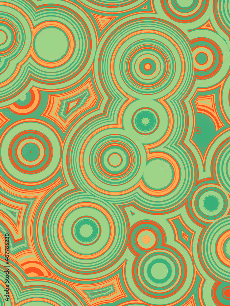 Poster flat pattern of concentric orange and green colored circles in modern style. abstract 3d rendering d