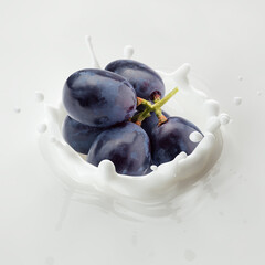 Grape falls into milk, yoghurt, sour cream, Splash