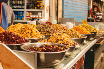 Beans and rice at a market in Jerusalem in Israel